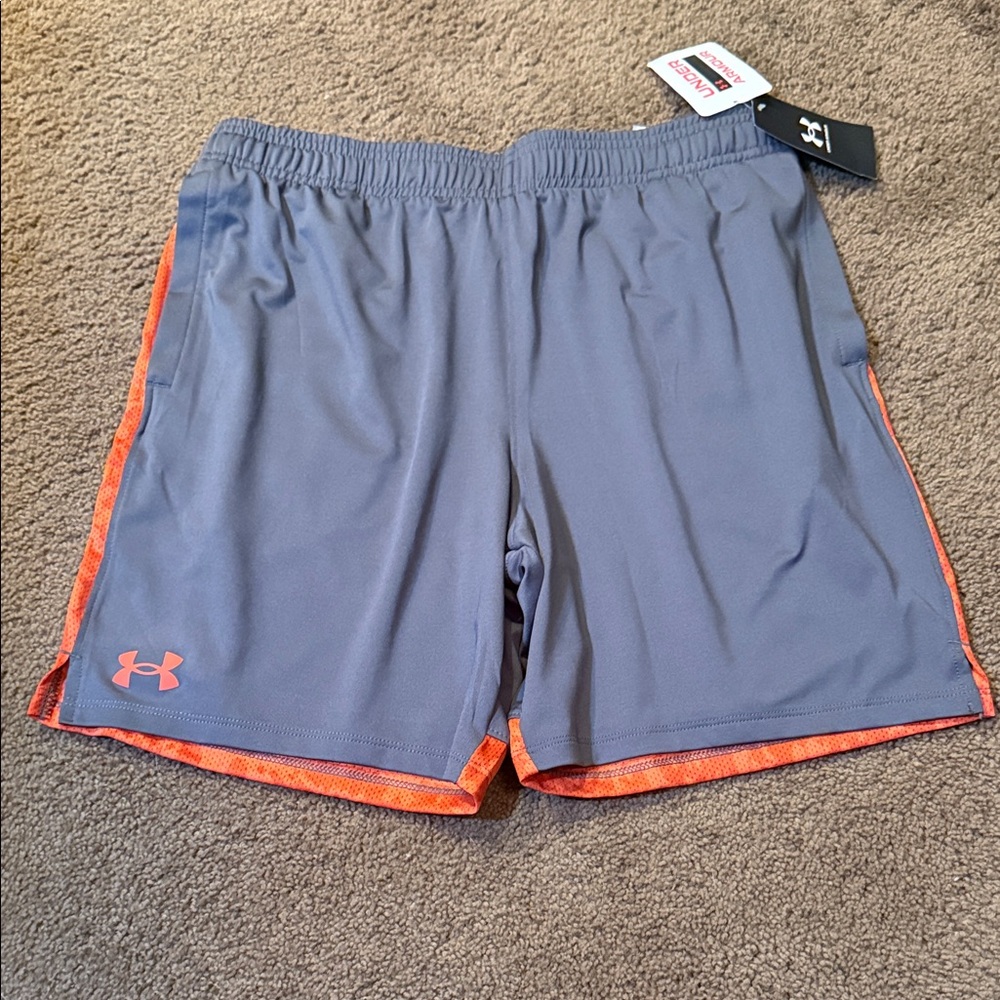 Under Armour Boys Athletic Shorts in Grey and Orange Size YXL NWT